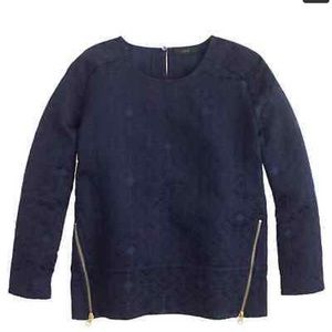 J Crew Layering Brocade Zip Top Navy Sz 4